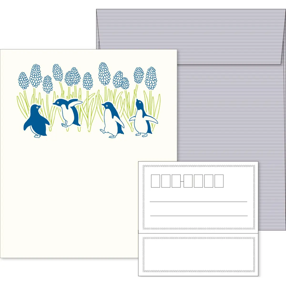 エルコミューン LTS-106 Petit ET Grand Penguin Letter Set | Unique Typography Texture, 6 Sheets, Envelopes, Labels - main product image