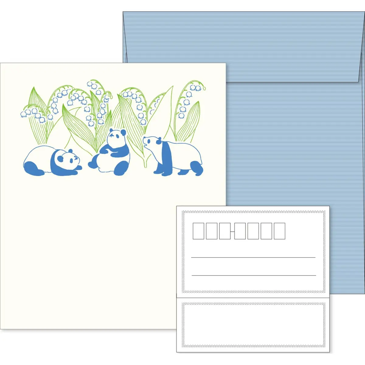 エルコミューン LTS-108 Petit ET Grand Panda Letter Set | Unique Typography Texture, Striped Envelopes - main product image