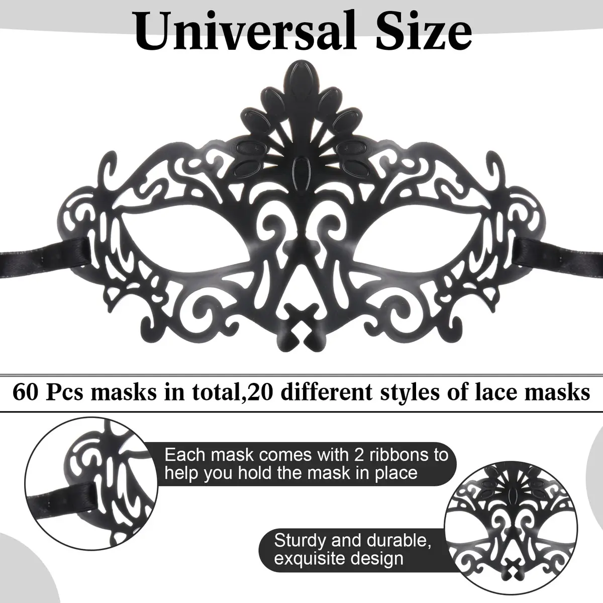 Chivao 60 Pcs Halloween Masquerade Masks Bulk | Elegant Venetian Masks for Parties - view 2