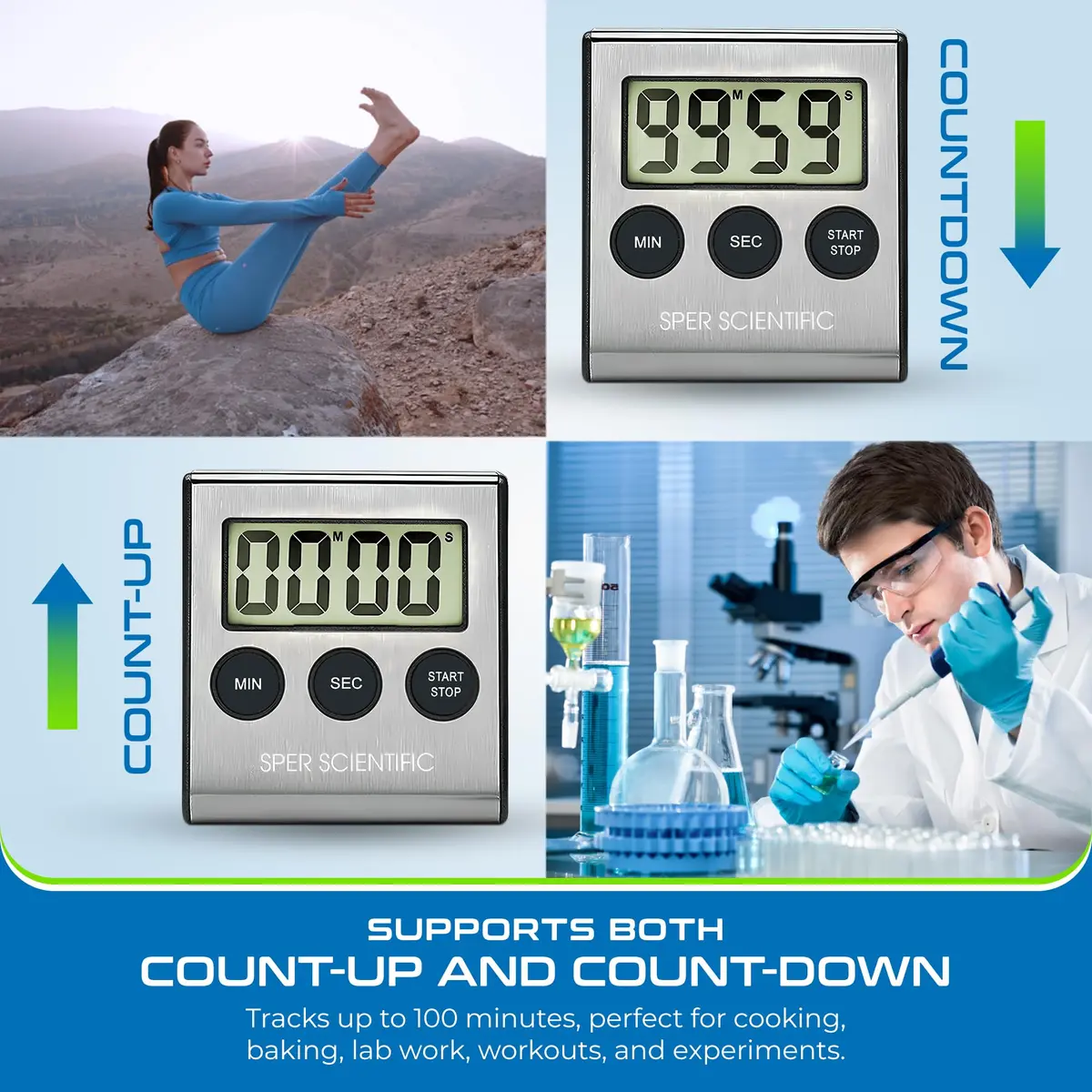 Sper Scientific Stainless Steel Digital Lab Timer 810028A – Compact with Large Display & Loud Alarm (1 Pack) - view 4