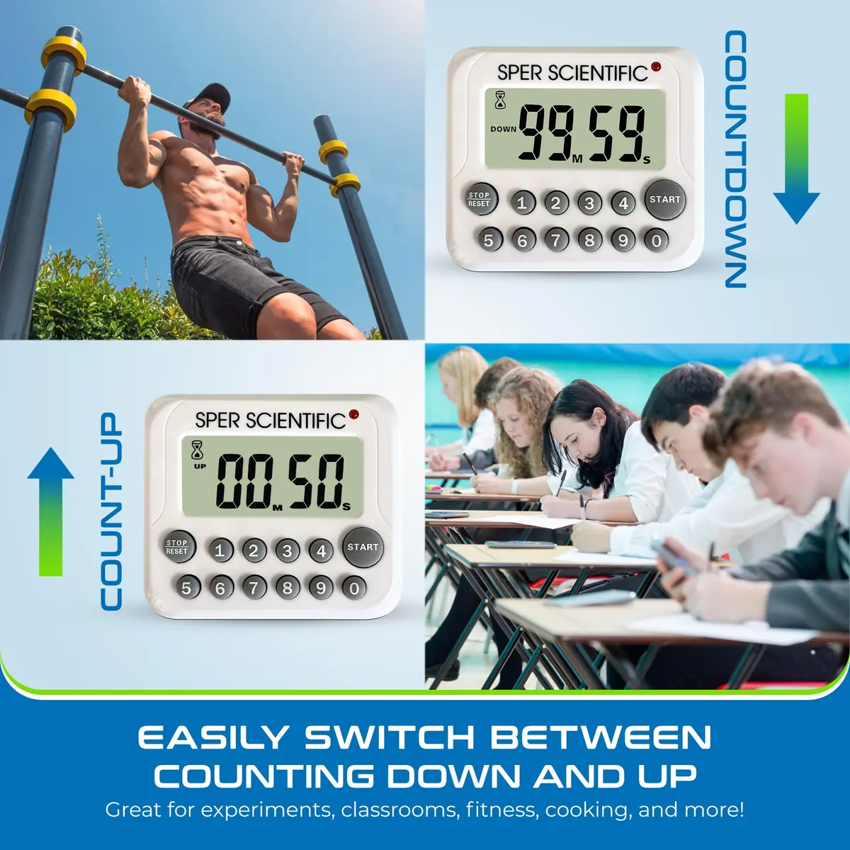 Sper Scientific Digital Count Up/Down Timer 810003 with Large Display & Loud Alarm | 99-Minute Countdown Timer for Labs, Cooking, Workouts, Classroom - view 6