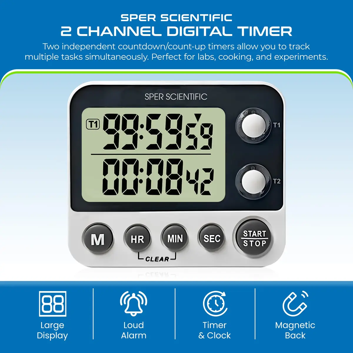 Sper Scientific 2 Channel Digital Lab & Kitchen Timer 2-Pack | Dual Countdown Timer with Large Display & Loud Alarm - view 2