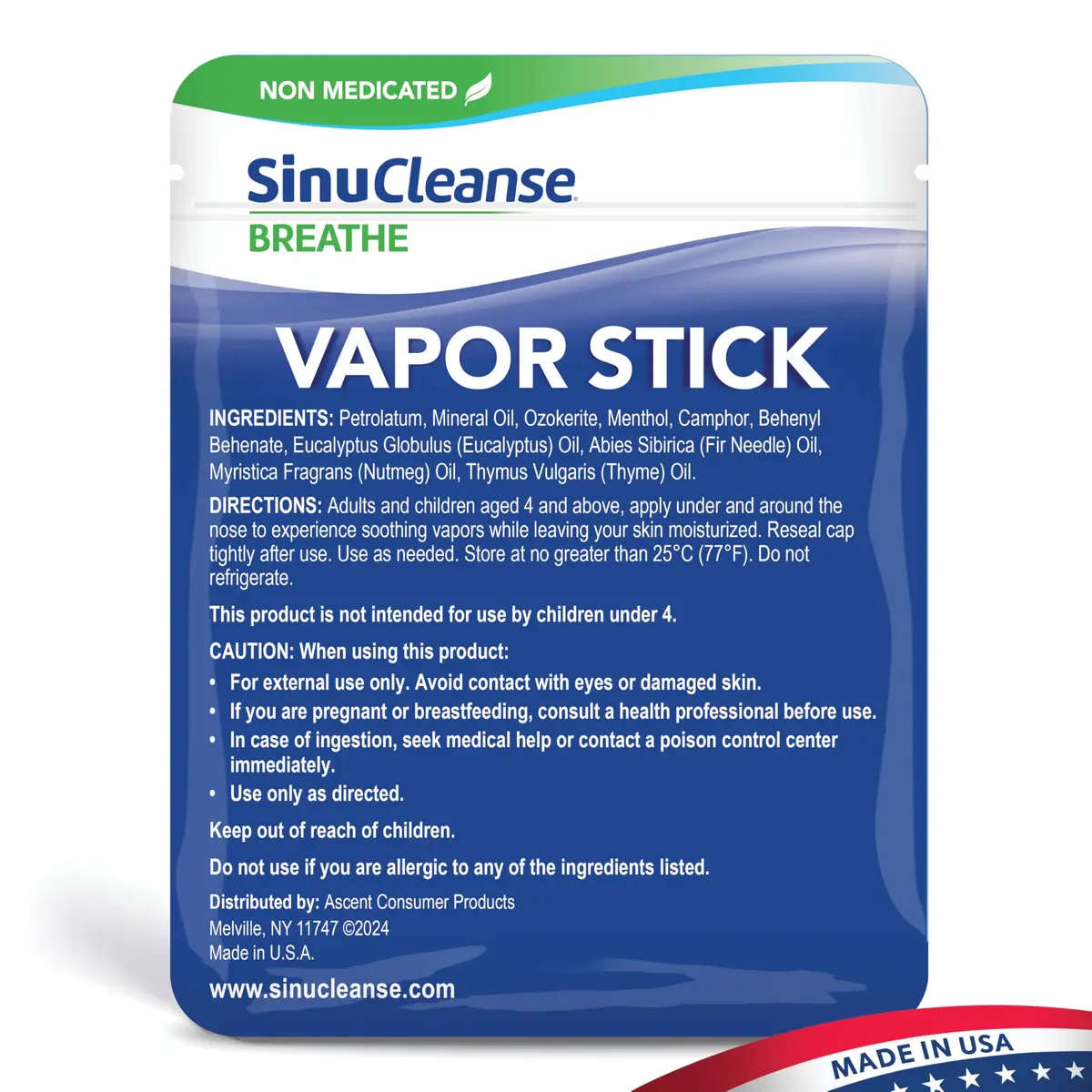 SinuCleanse Vapor Stick 0.11 Oz Solid Balm | Portable Nasal Relief, Non-Medicated, Made in USA - view 7