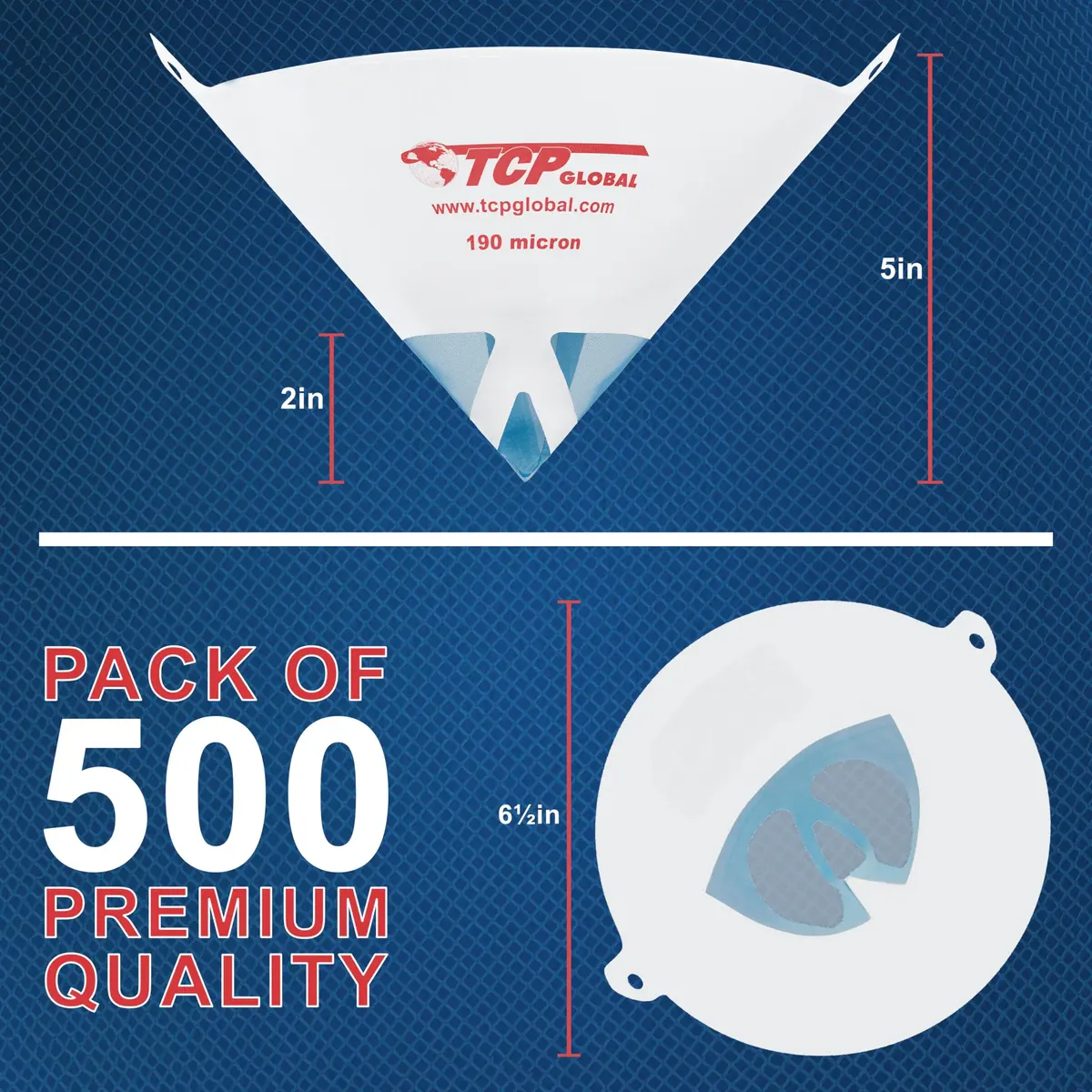 TCP Global 190 Micron Filter Tips Ultra-Fine Paint Strainer, 500 Pack | Premium Blue Nylon Mesh Cone Strainer for Automotive, House & Hobby Paints - view 2