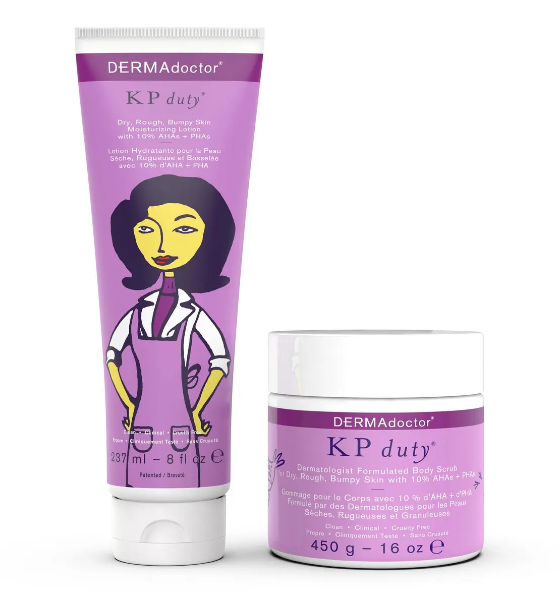 DERMAdoctor KP Bump Eraser Body Scrub 16 oz with Lotion 8 oz 10% AHA + PHAs Dermatologist Formulated Exfoliant - 24 oz - main product image