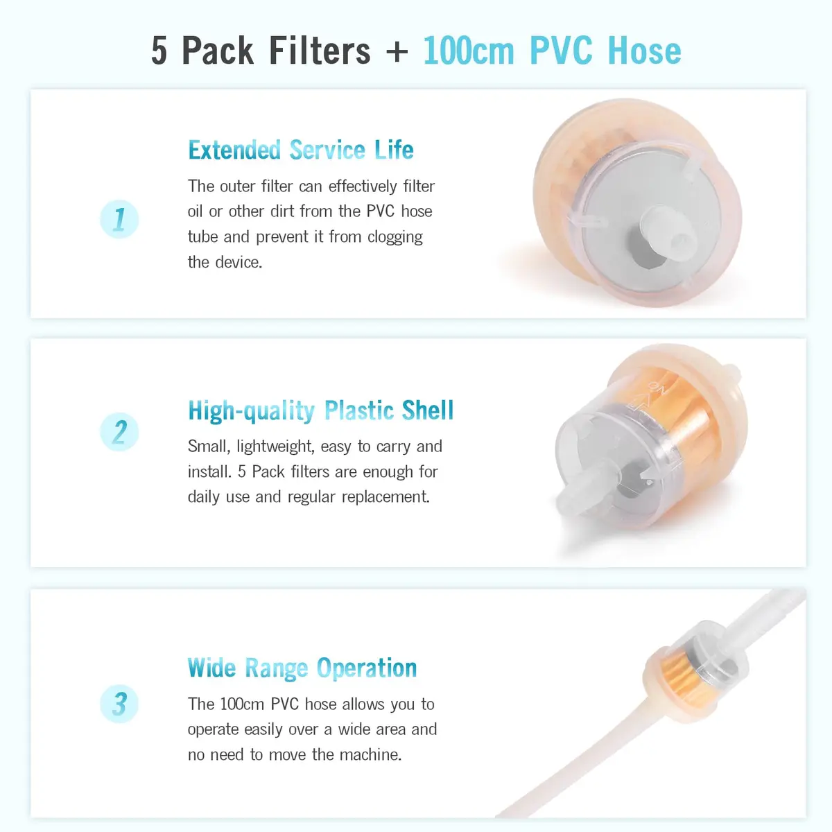 TopDirect Microdermabrasion Filter Set with Silicone Tube | Durable Filters & 39" Silicone Hose for Skin Care Machines - view 3