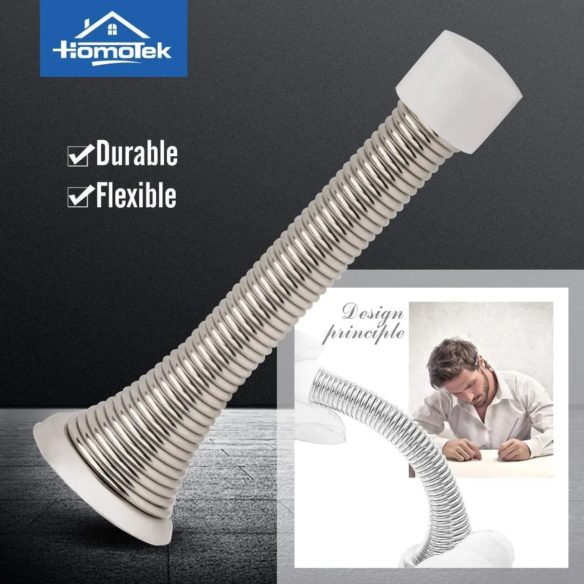 HOMOTEK Spring Door Stopper with Rubber Bumper, Satin Nickel, 50 Pack | Value Pack Doorstop with Durable Protection - view 2