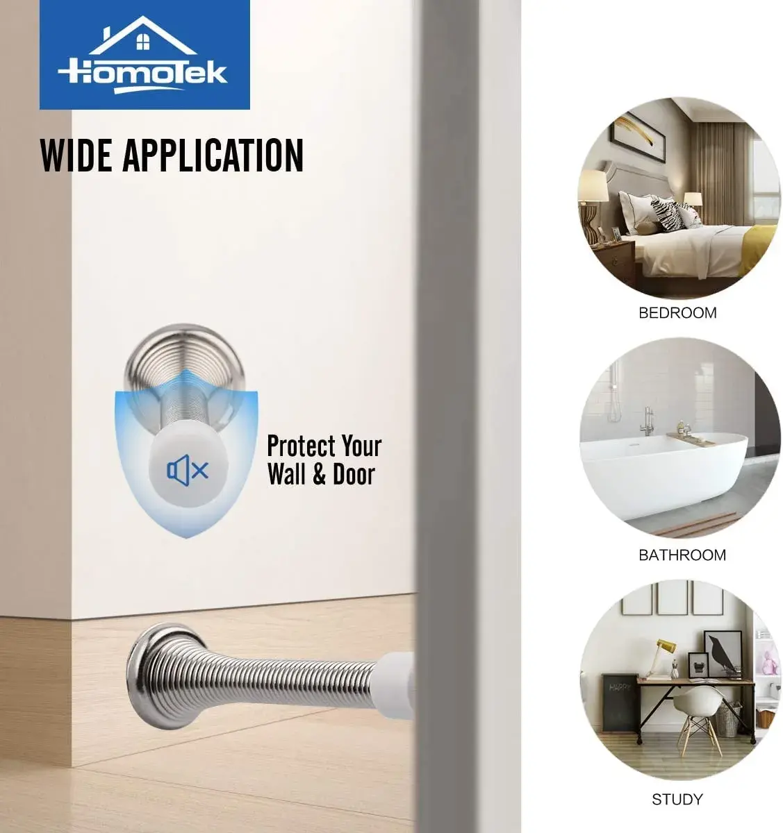 HOMOTEK Spring Door Stopper with Rubber Bumper, Satin Nickel, 50 Pack | Value Pack Doorstop with Durable Protection - view 3