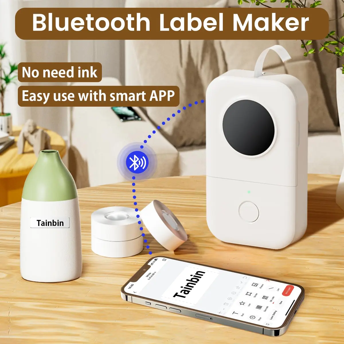 Phomemo D30 Portable Thermal Label Printer, Handheld Bluetooth Mini Label Maker with 3 Tapes | 203dpi Resolution - view 2