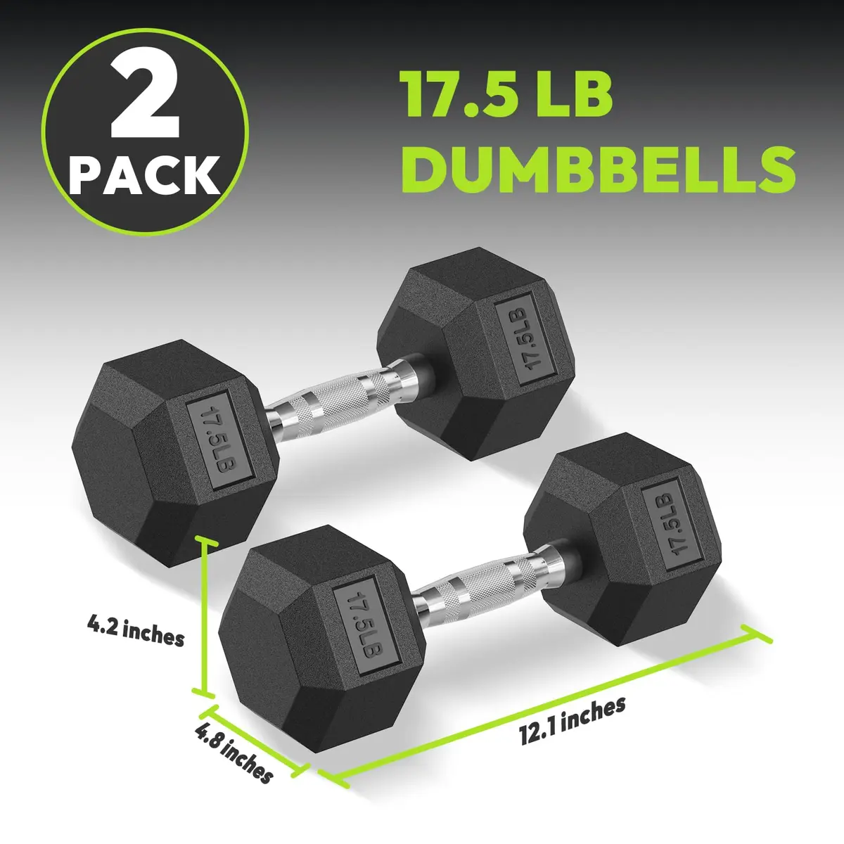 HANDBODE Rubber Encased Hex Dumbbell Pair, 17.5 lb | Durable, Versatile Home Gym Weights - view 2