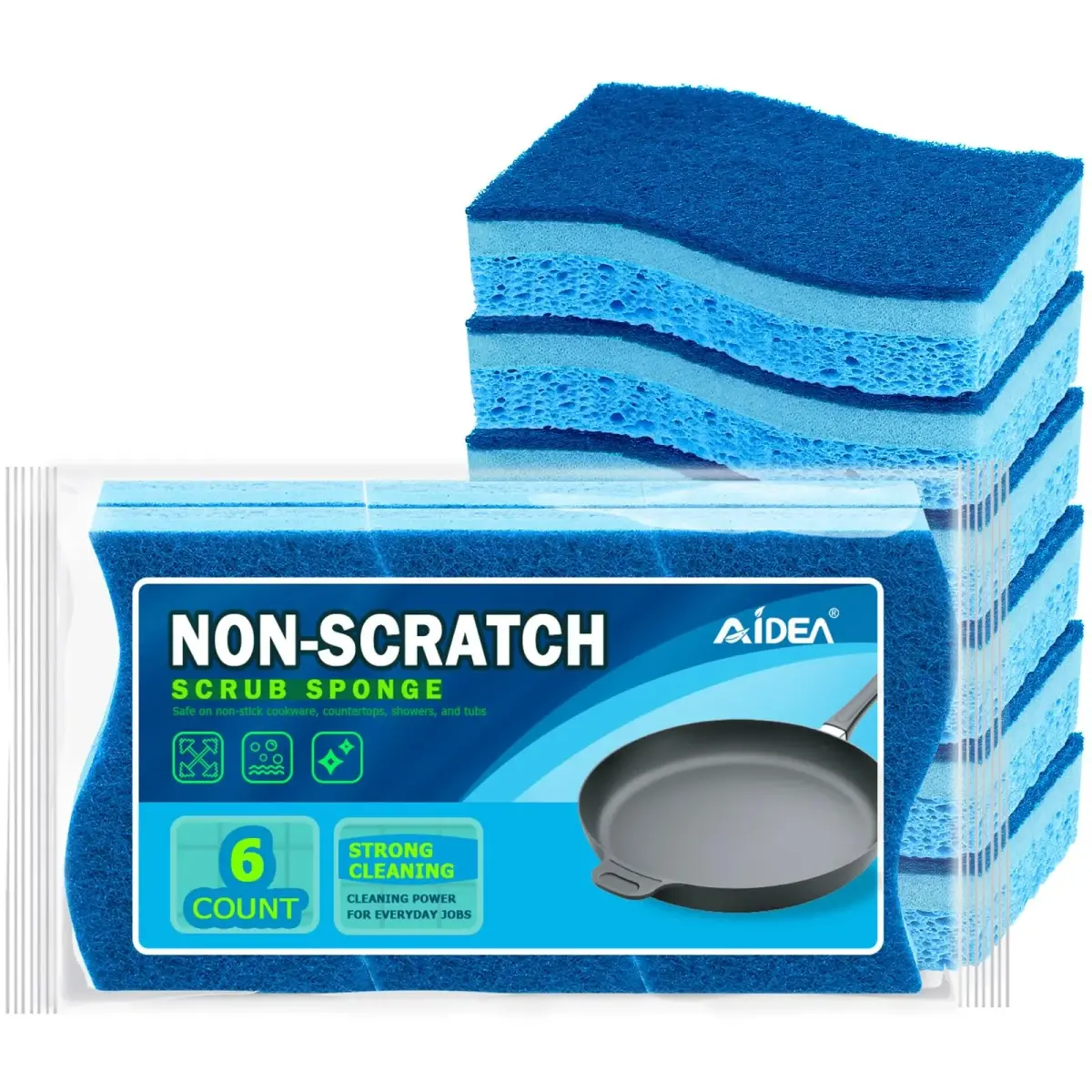 AIDEA Kitchen Sponges 6 Count, Light-Blue | Non-Scratch Scrub Sponge for Dishes & Surfaces - main product image