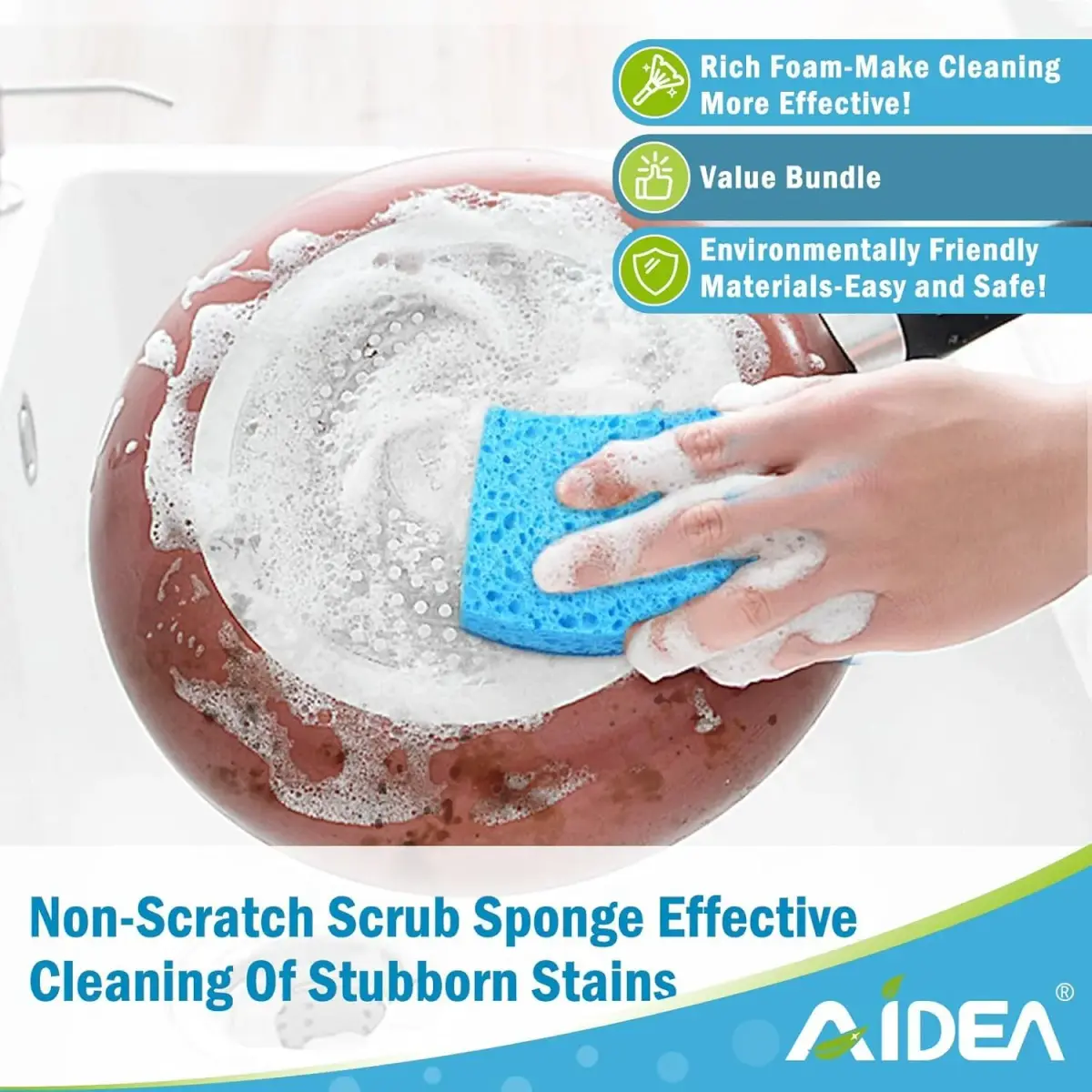 AIDEA Kitchen Sponges 6 Count, Light-Blue | Non-Scratch Scrub Sponge for Dishes & Surfaces - view 7
