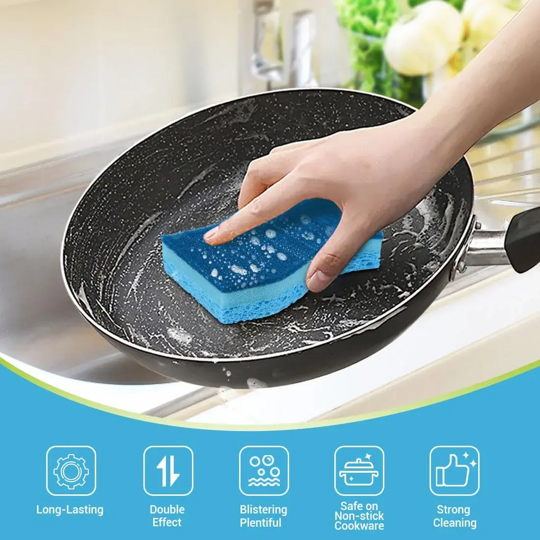 AIDEA Kitchen Sponges 6 Count, Light-Blue | Non-Scratch Scrub Sponge for Dishes & Surfaces - view 2