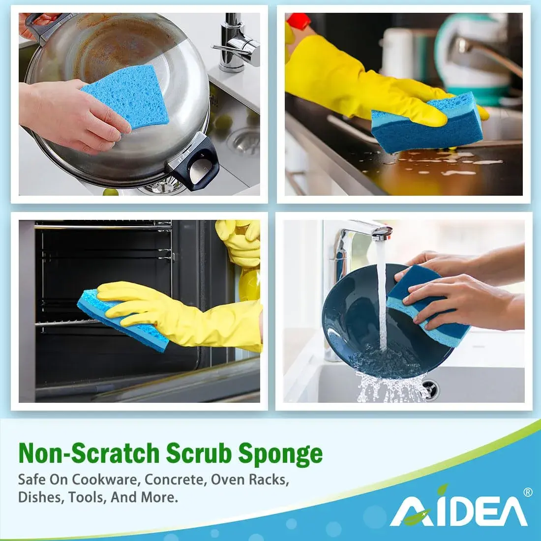 AIDEA Kitchen Sponges 6 Count, Light-Blue | Non-Scratch Scrub Sponge for Dishes & Surfaces - view 4
