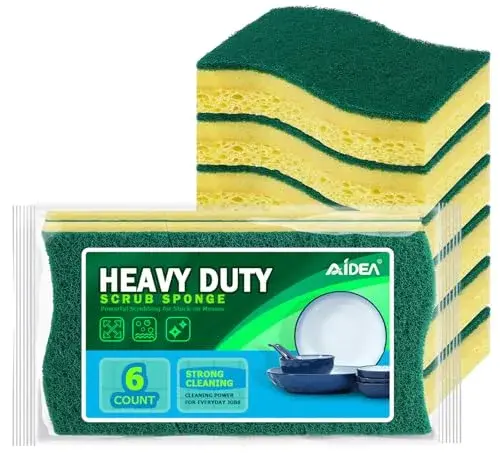 AIDEA Heavy-Duty Scrub Sponge, 6-Count, Non-Coated Cookware Safe, Light-Green | Powerful Cleaning Imported - main product image