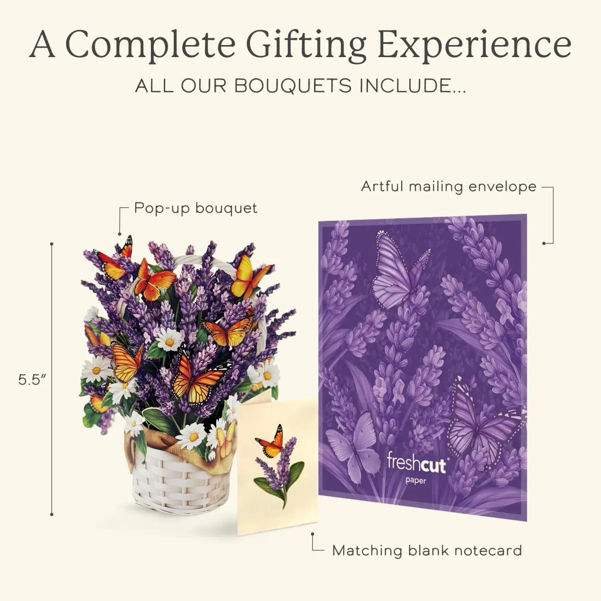 Freshcut Paper Mini Lavender & Butterflies Pop Up Card 5.5 Inch | Vibrant 3D Floral Art for Any Occasion - view 4
