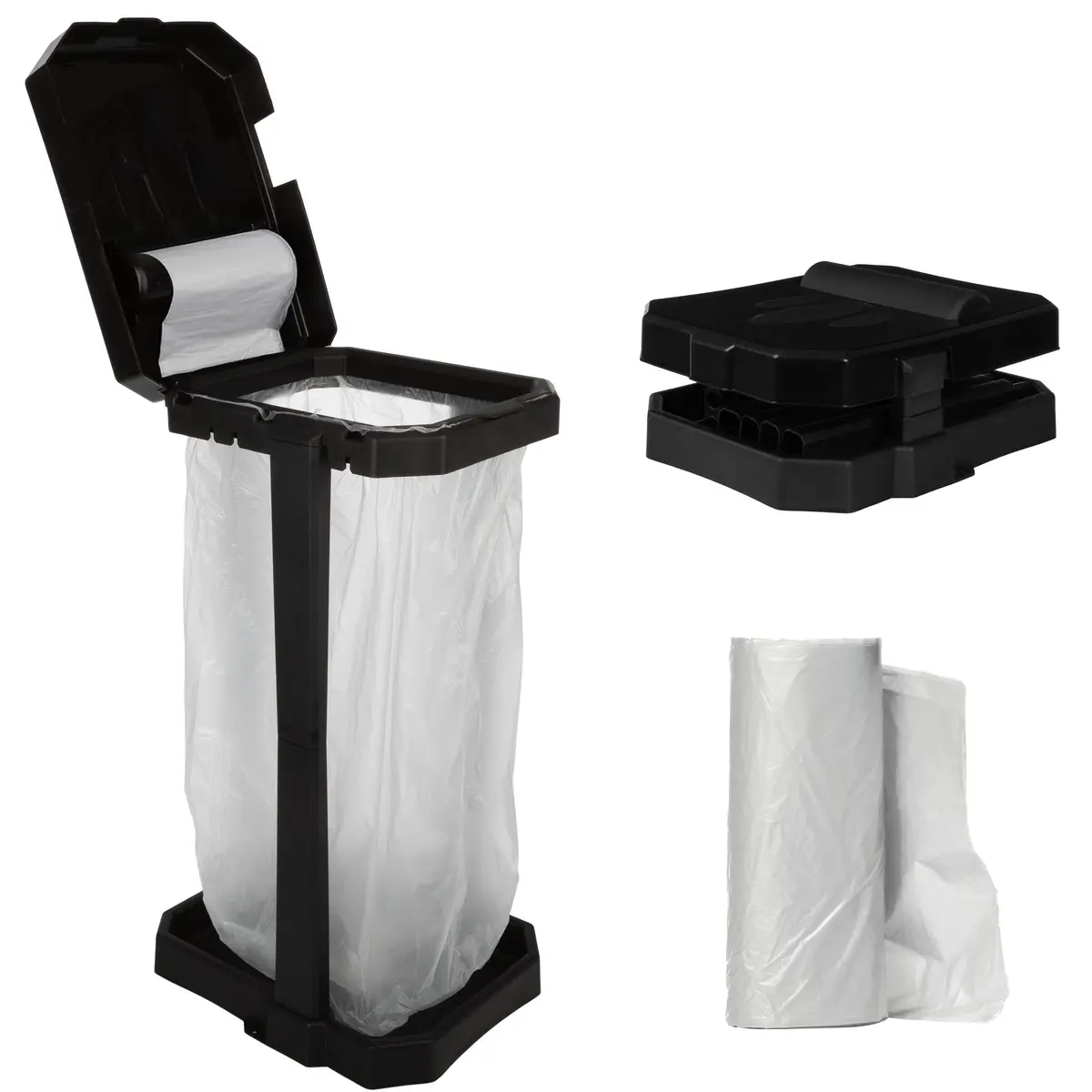 Wakeman Heavy Duty Black Trash Bag Portable Trash Bag Holder Stand with 7 Bags | Collapsible Outdoor & Indoor Garbage Bin - main product image