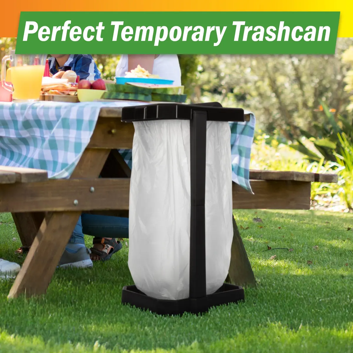Wakeman Heavy Duty Black Trash Bag Portable Trash Bag Holder Stand with 7 Bags | Collapsible Outdoor & Indoor Garbage Bin - view 5