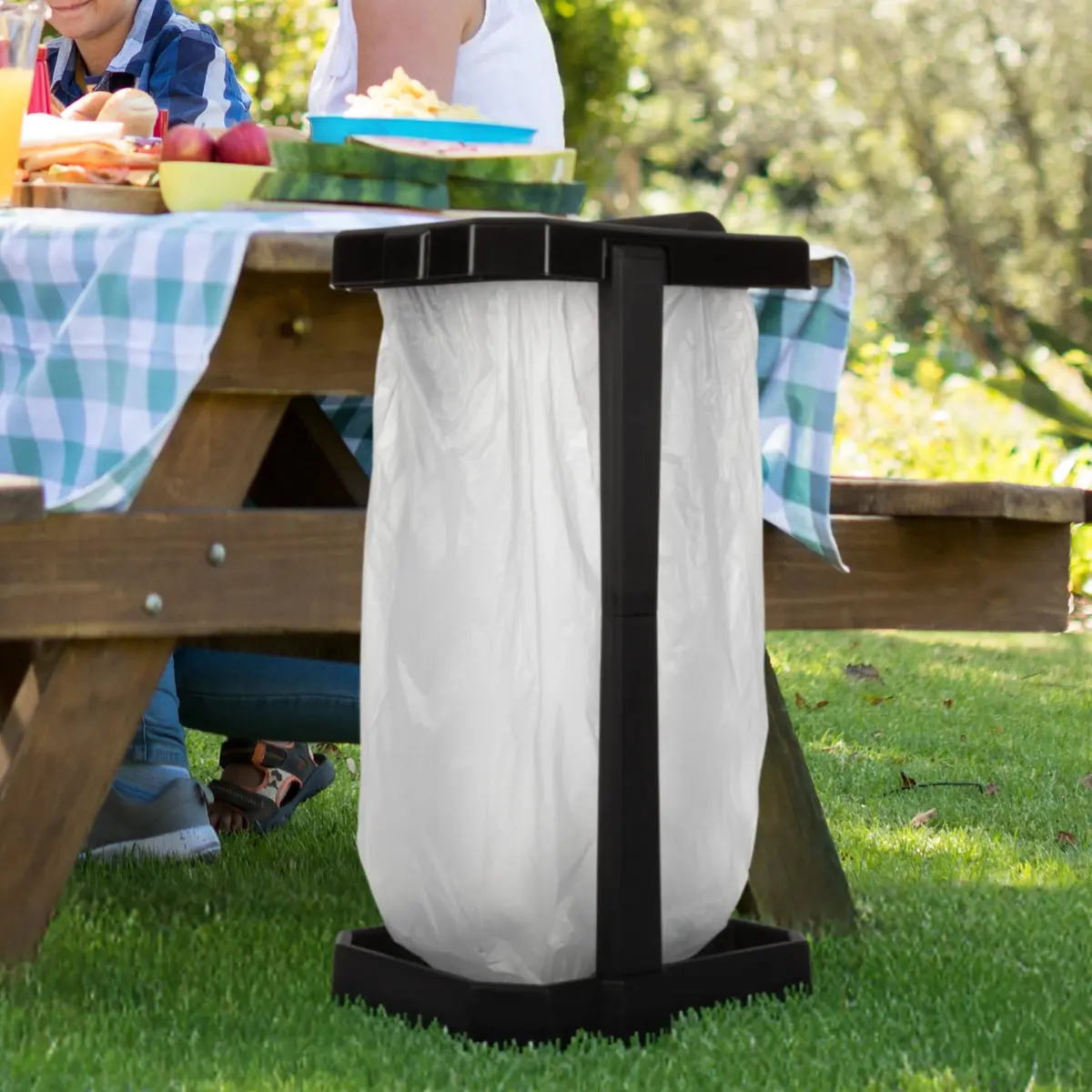 Wakeman Heavy Duty Black Trash Bag Portable Trash Bag Holder Stand with 7 Bags | Collapsible Outdoor & Indoor Garbage Bin - view 6