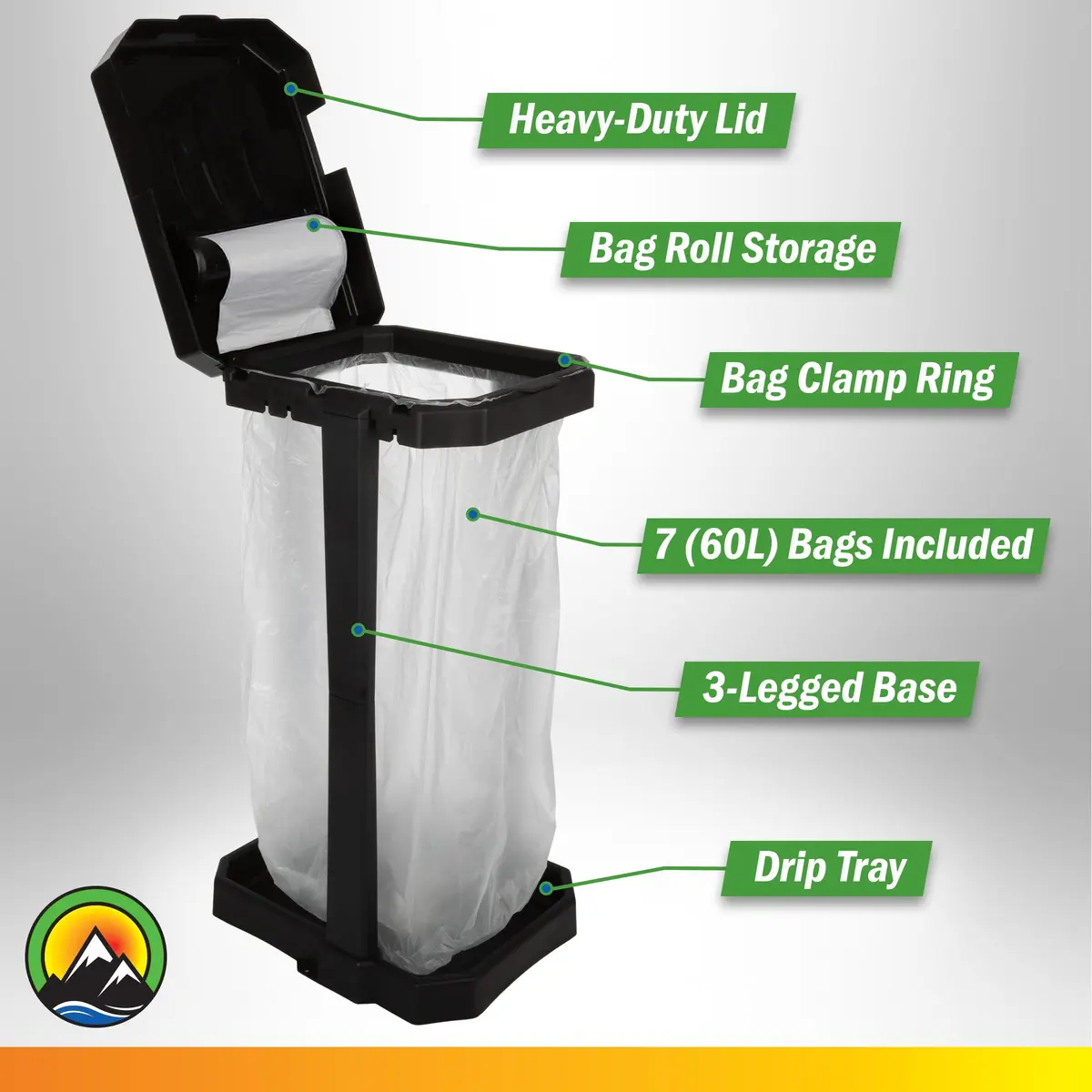 Wakeman Heavy Duty Black Trash Bag Portable Trash Bag Holder Stand with 7 Bags | Collapsible Outdoor & Indoor Garbage Bin - view 3