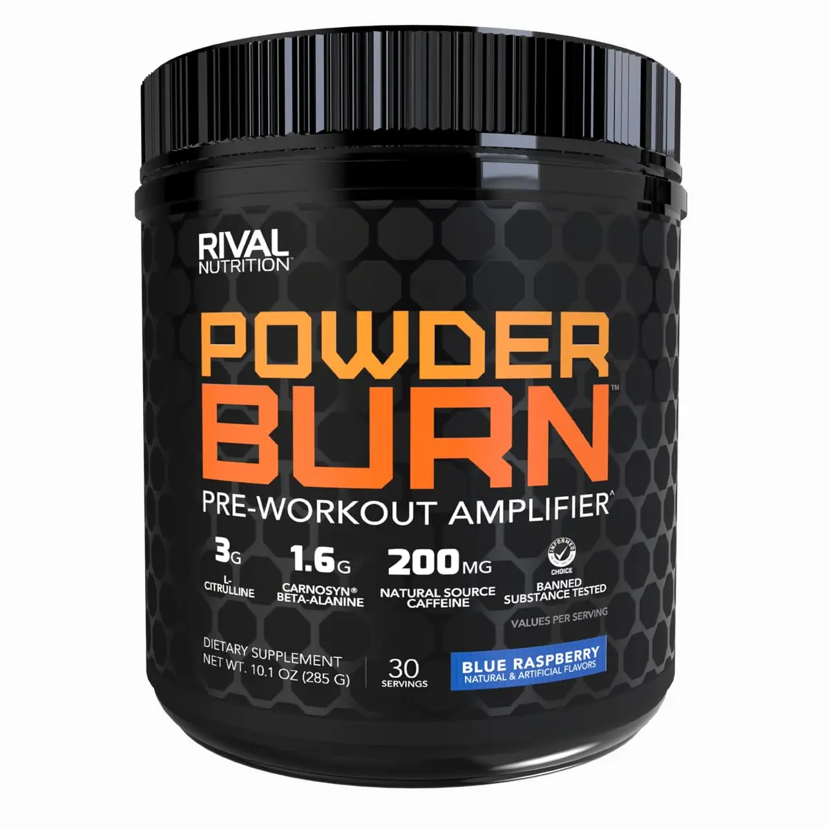 Rival Nutrition Powder Burn Blue Raspberry | Pre-Workout Energy & Electrolyte Blend (12.2 oz) - main product image