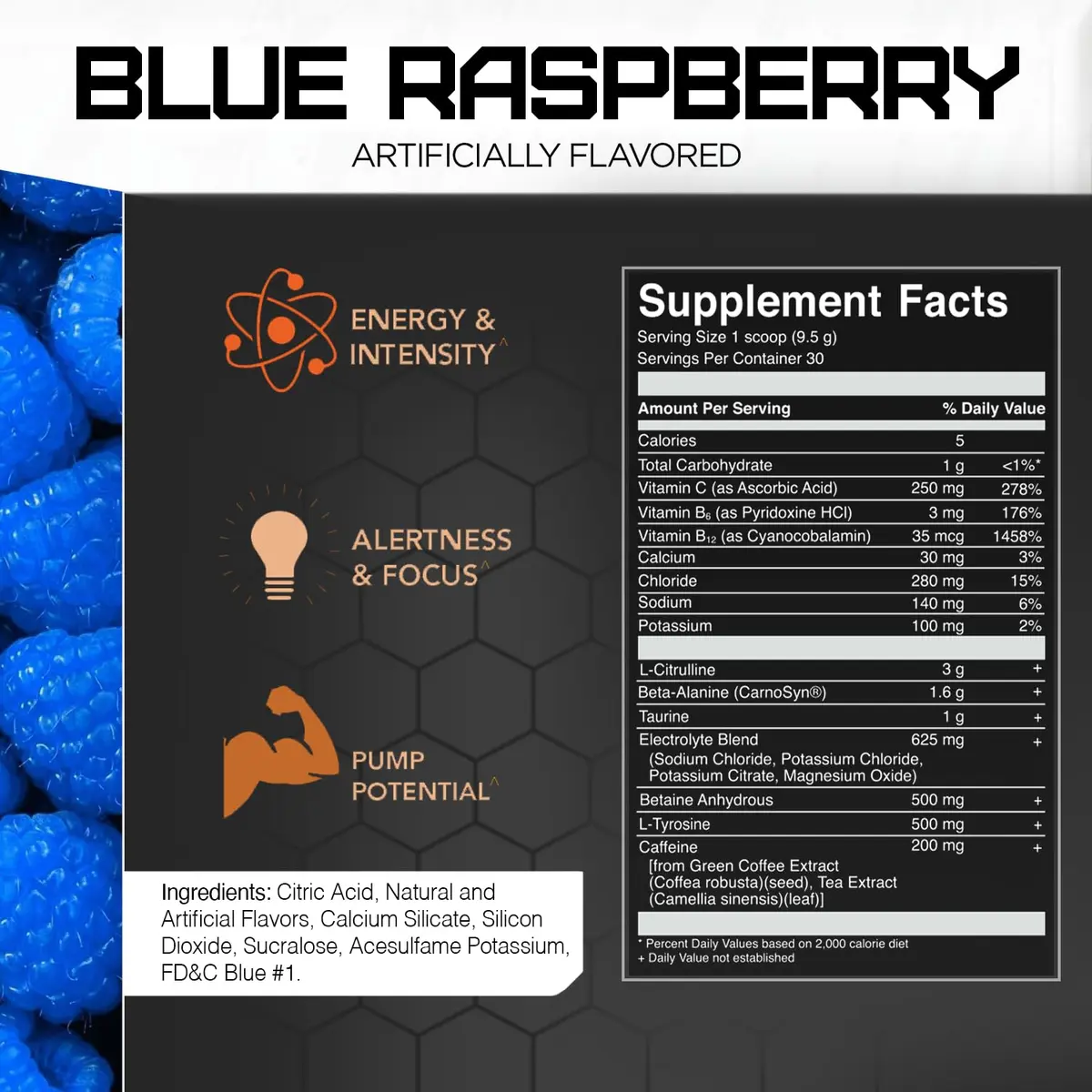 Rival Nutrition Powder Burn Blue Raspberry | Pre-Workout Energy & Electrolyte Blend (12.2 oz) - view 4