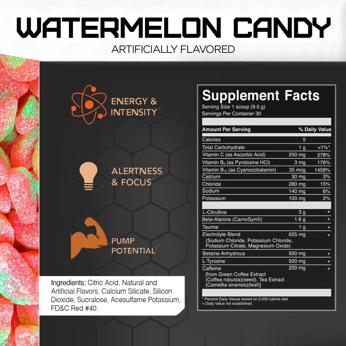 Rival Nutrition Powder Burn Pre-Workout Watermelon Candy 1.65lb | Explosive Energy & Hydration - view 4