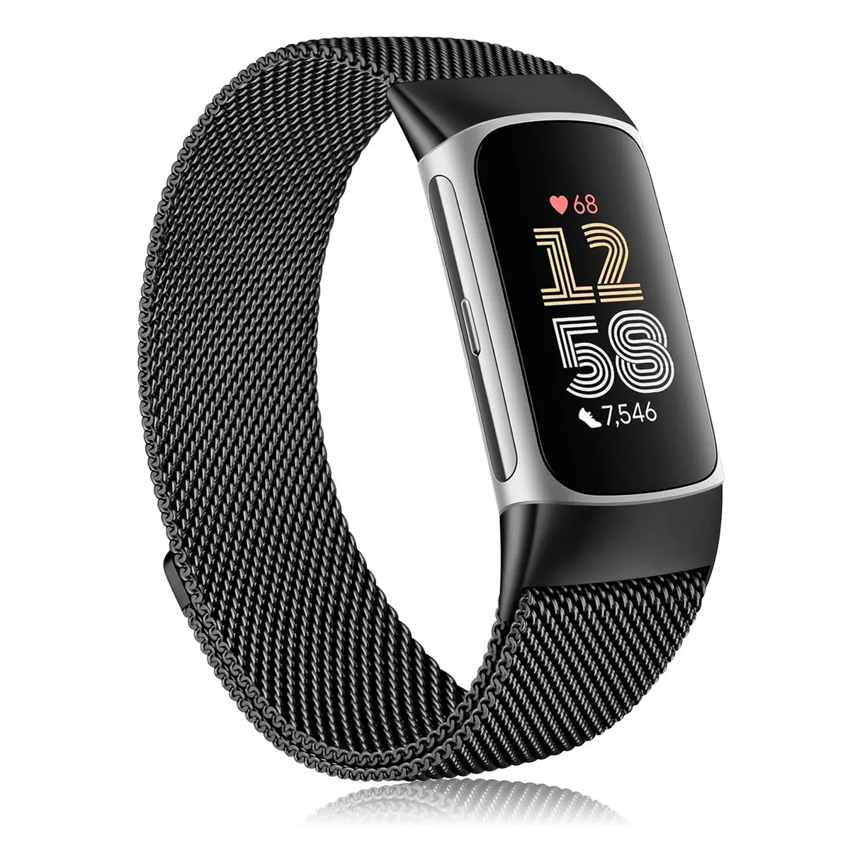 AK Metal Band Compatible with Fitbit Charge 6, Black Stainless Steel Mesh Loop Magnetic Replacement Strap | Adjustable Fit for 135-215mm Wrists - main product image