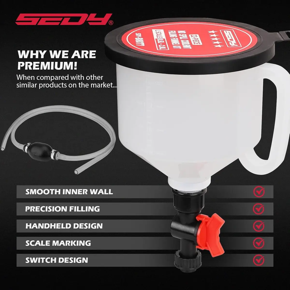 SEDY 22-Piece No-Spill Coolant Filling Funnel Kit and Siphon Hose Pump | Spill-Proof Automotive Fluid Transfer Tool - view 6