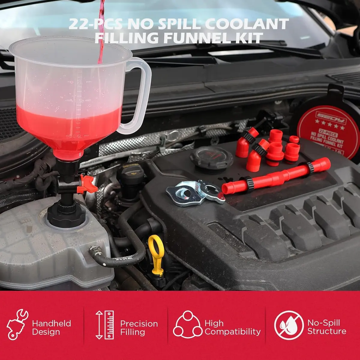 SEDY 22-Piece No-Spill Coolant Filling Funnel Kit and Siphon Hose Pump | Spill-Proof Automotive Fluid Transfer Tool - view 9