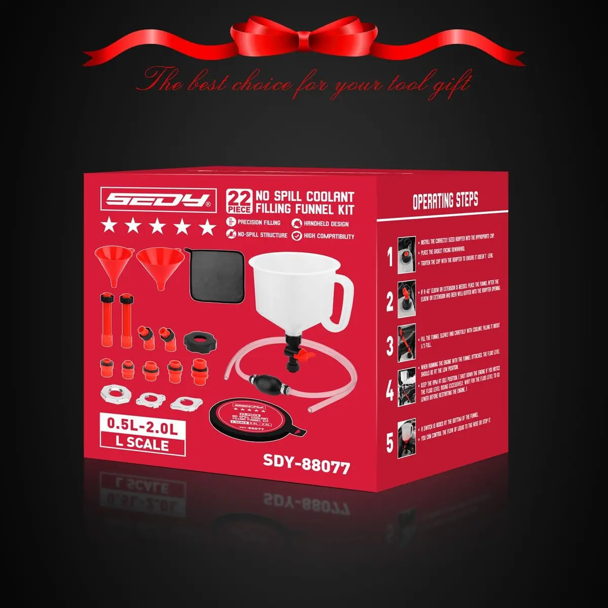 SEDY 22-Piece No-Spill Coolant Filling Funnel Kit and Siphon Hose Pump | Spill-Proof Automotive Fluid Transfer Tool - view 2