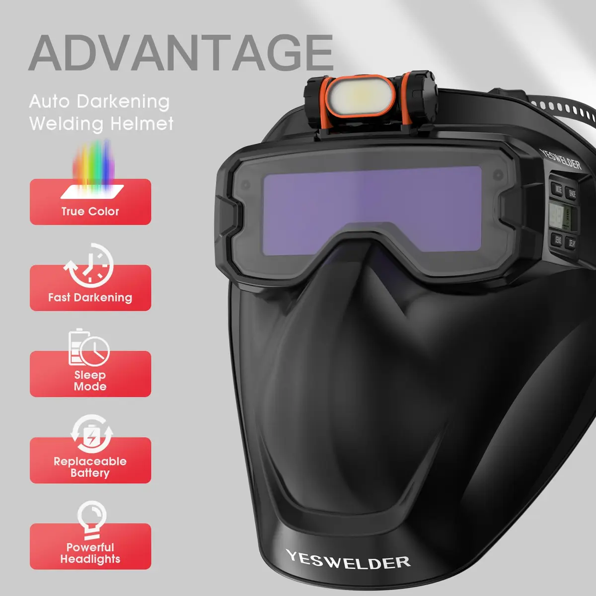 YESWELDER Welding Goggles Kit with LED Light, True Color Shade | Compact Auto-Darkening Safety Eyewear - view 3