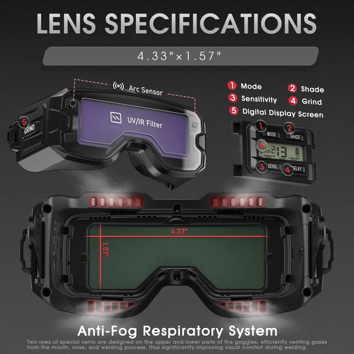 YESWELDER Welding Goggles Kit with LED Light, True Color Shade | Compact Auto-Darkening Safety Eyewear - view 4