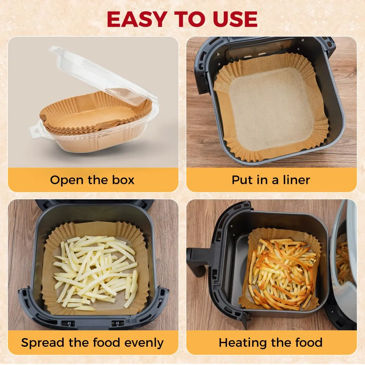 ctizne Air Fryer Liners Disposable, 100Pcs Parchment Paper 4.7" Square | Food Grade Non-Stick for 1-2QT Air Fryers - view 6