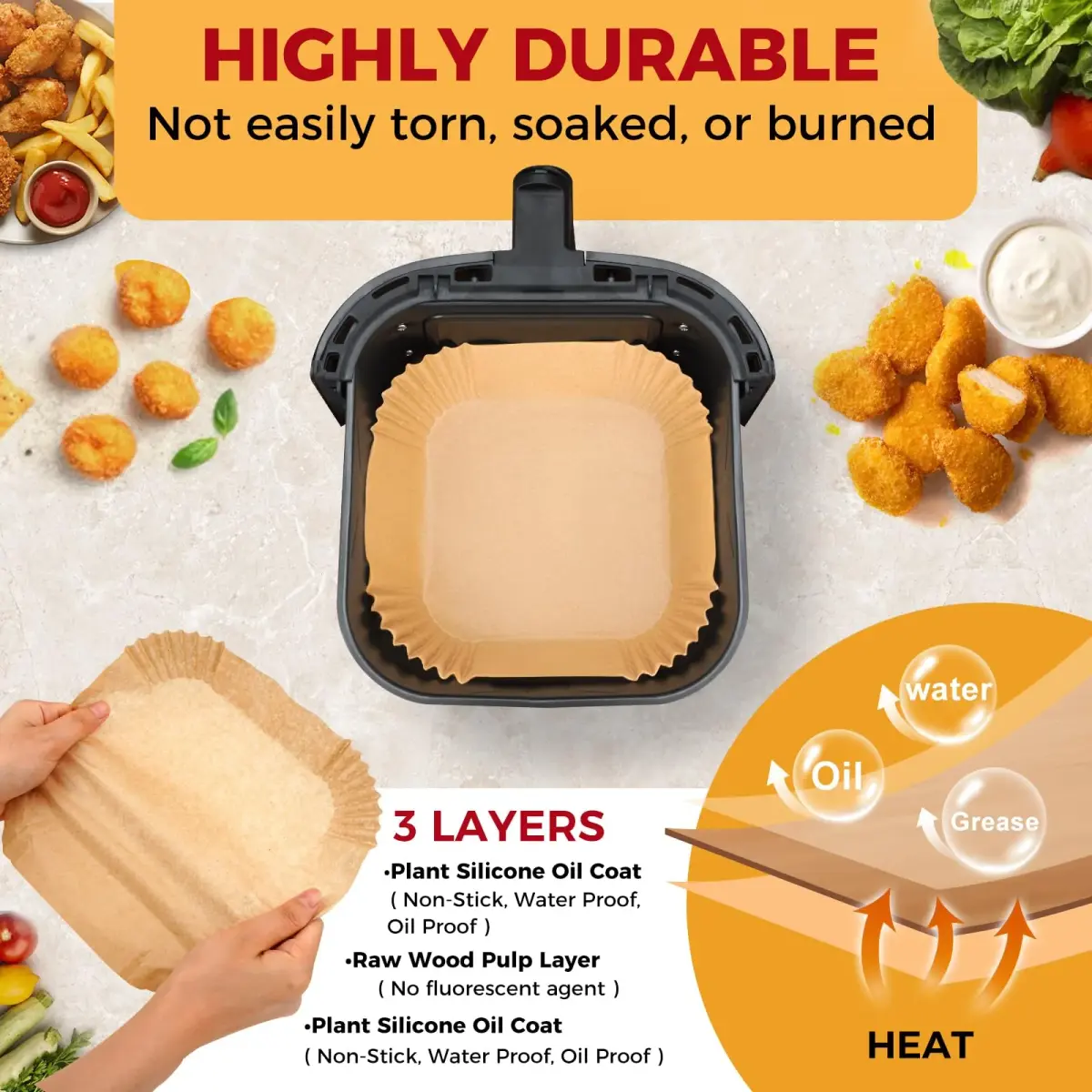 ctizne Air Fryer Liners Disposable, 100Pcs Parchment Paper 4.7" Square | Food Grade Non-Stick for 1-2QT Air Fryers - view 3