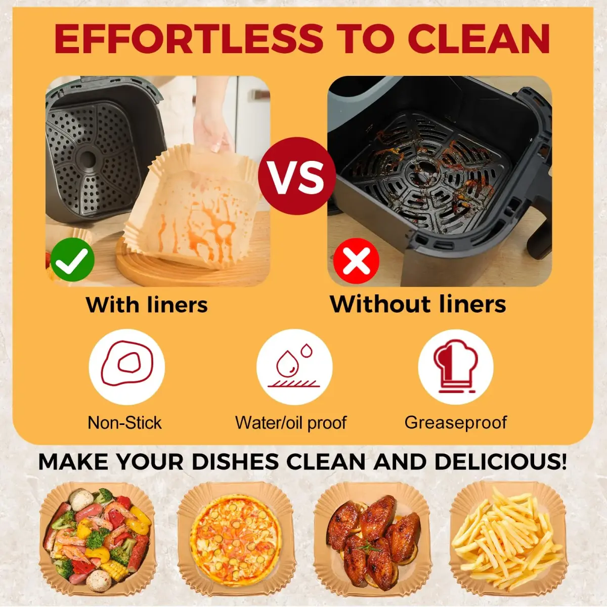 ctizne Air Fryer Liners Disposable, 100Pcs Parchment Paper 4.7" Square | Food Grade Non-Stick for 1-2QT Air Fryers - view 4