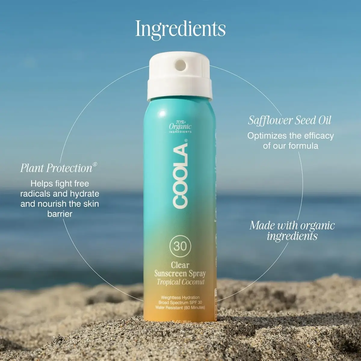 COOLA Clear Sunscreen Spray SPF 30 Tropical Coconut Scented 59ml (2 fl oz) | Reef Compliant, Water Resistant 80 Min - view 6
