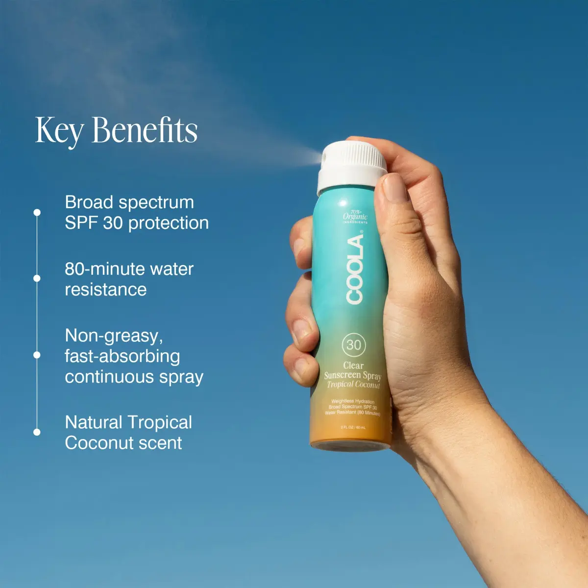 COOLA Clear Sunscreen Spray SPF 30 Tropical Coconut Scented 59ml (2 fl oz) | Reef Compliant, Water Resistant 80 Min - view 2