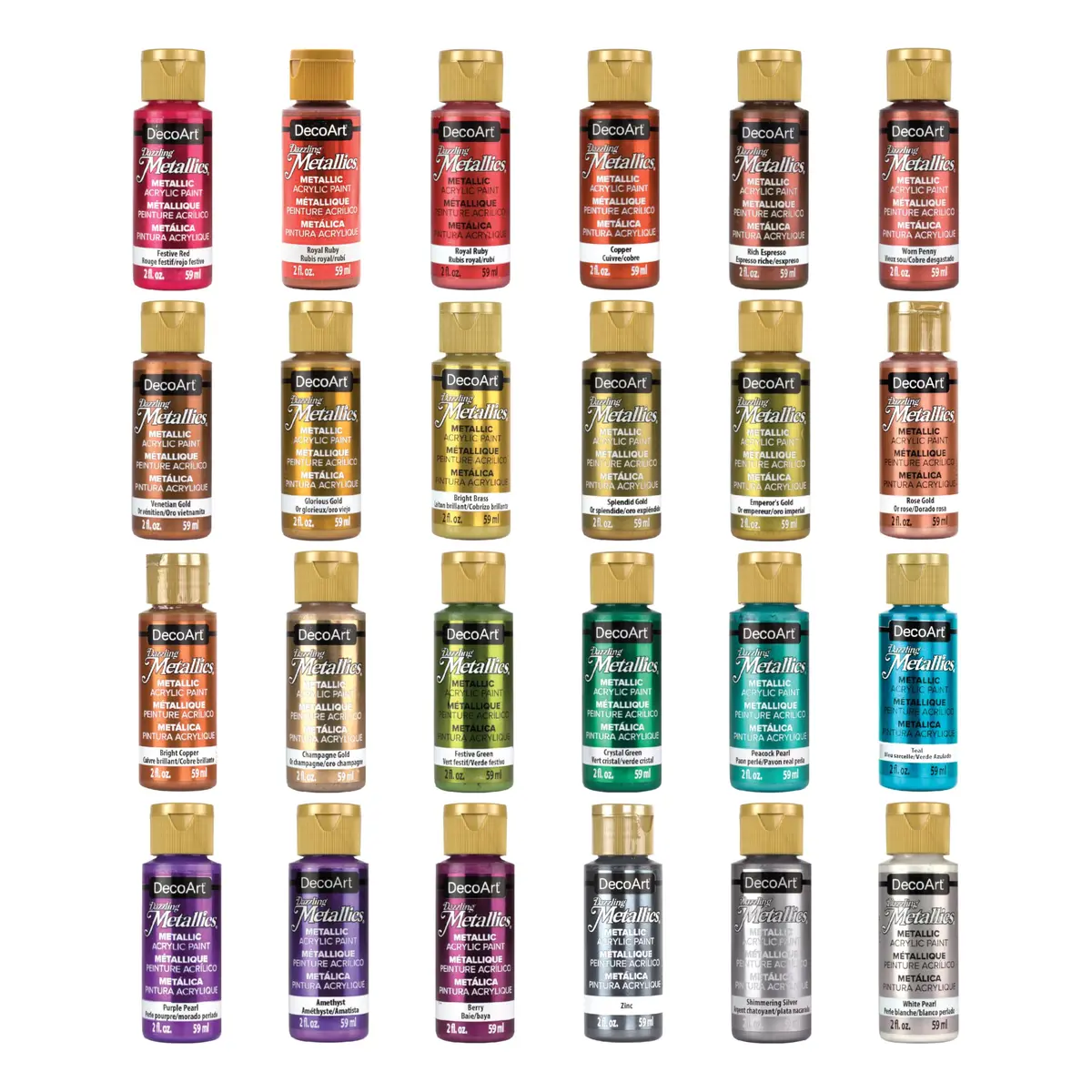 DecoArt Americana Dazzling Metallics Acrylic Paint Set – 24 Colors (48 Fl Oz Total) | Shimmering Metallic Craft Paints for Canvas, Wood & DIY - main product image