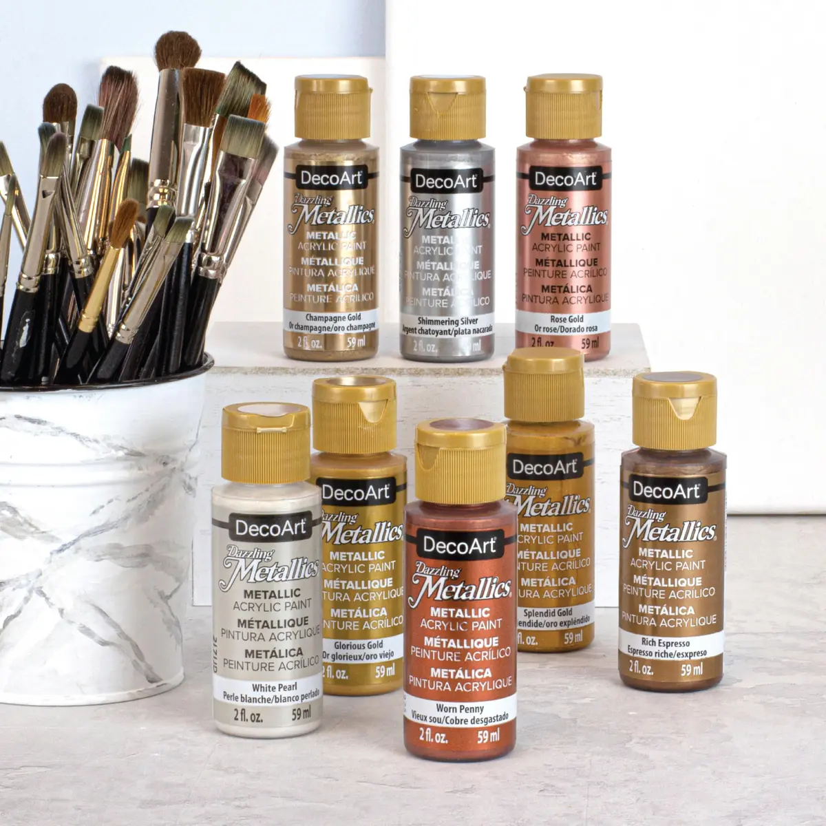 DecoArt Americana Dazzling Metallics Acrylic Paint Set – 24 Colors (48 Fl Oz Total) | Shimmering Metallic Craft Paints for Canvas, Wood & DIY - view 2