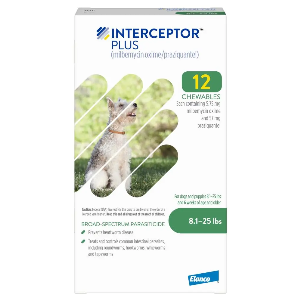 Interceptor Plus Monthly Tablets for Dogs 8.1-25 lbs. | Heartworm & Worm Protection (110 characters) - main product image