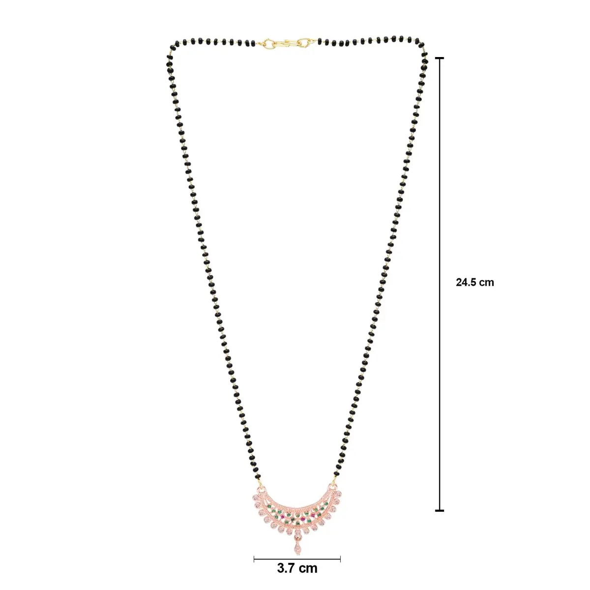 I Jewels Rose Gold Plated Indian Wedding Bollywood Single Line CZ Diamond Pendant with Black Bead Chain Mangalsutra for Women (D119) | Traditional & Modern - view 4