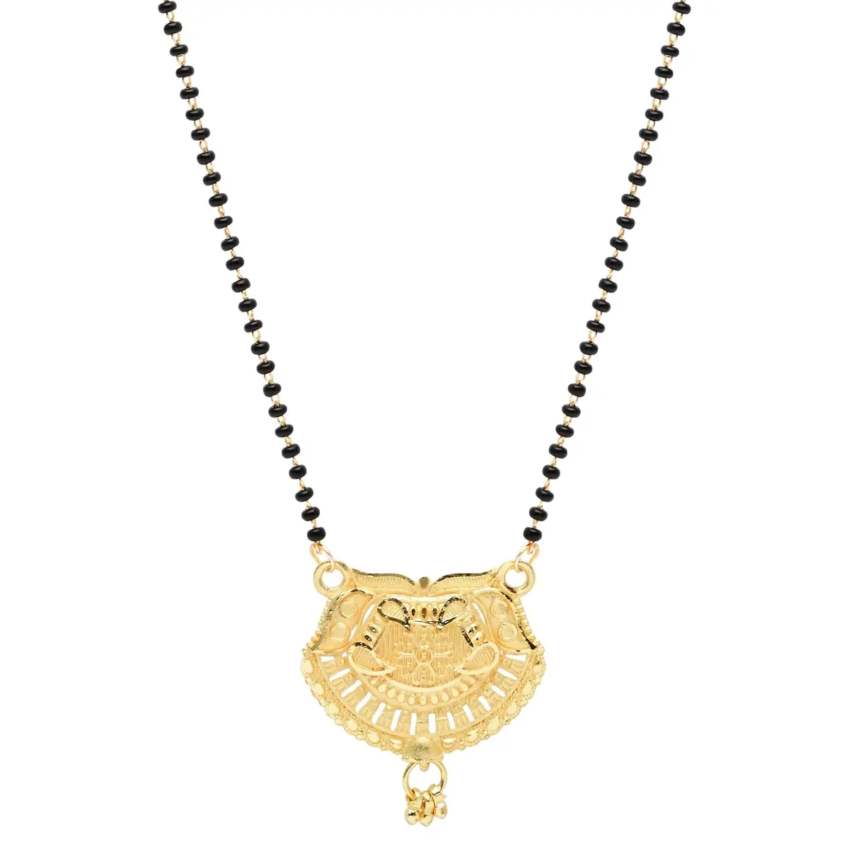 I Jewels Gold Plated Indian Wedding Bollywood Single Line Pendant with Black Bead Chain Mangalsutra for Women (D120) | Traditional & Modern Style - main product image