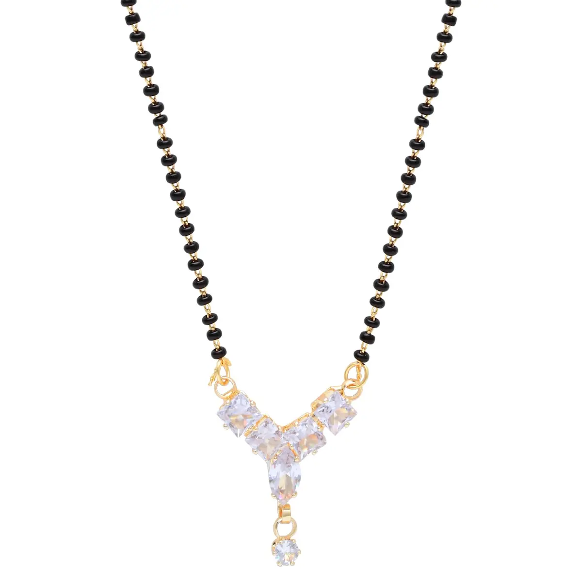 I Jewels Gold Plated CZ Diamond Pendant Black Bead Long Chain Mangalsutra for Women (D117) | Traditional Indian Wedding Jewelry - main product image
