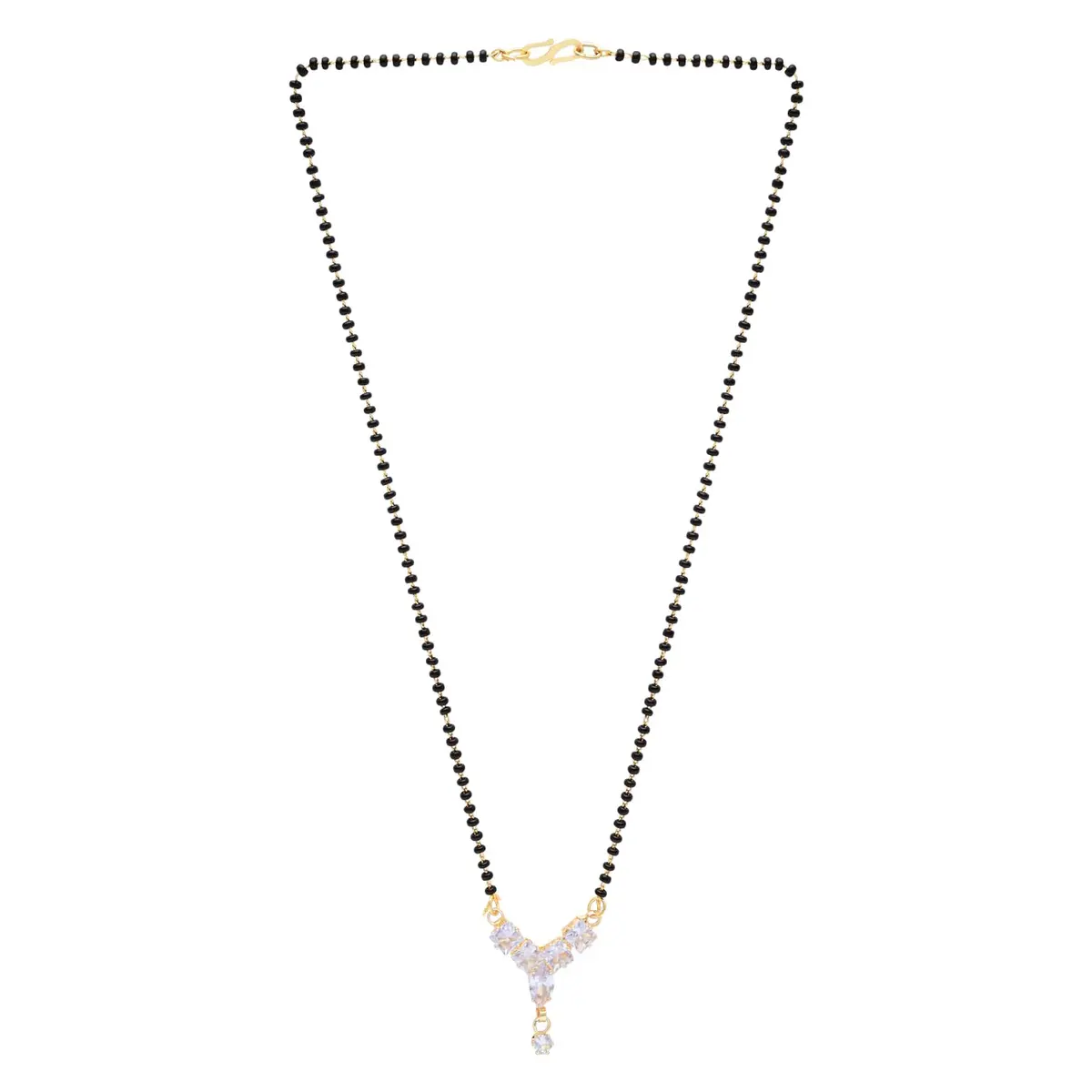 I Jewels Gold Plated CZ Diamond Pendant Black Bead Long Chain Mangalsutra for Women (D117) | Traditional Indian Wedding Jewelry - view 3