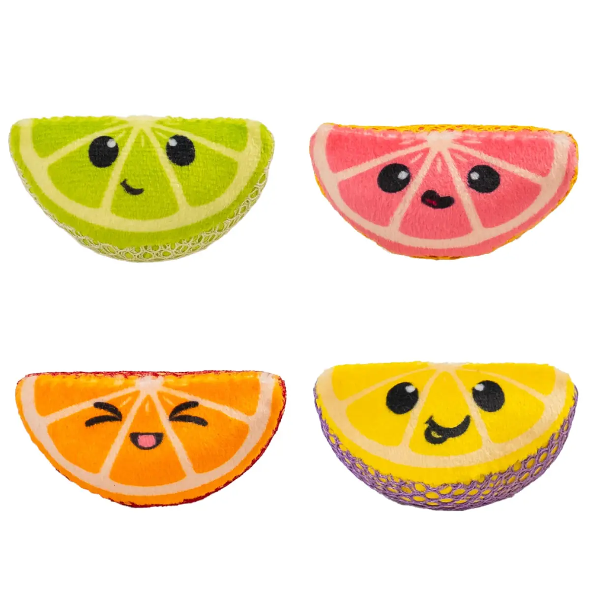 Catstages Dental Fruit Wedges Catnip Chew Toys 5.3" (13.5cm) 4-Pack | Textured Dental Mesh for Teeth Cleaning - main product image