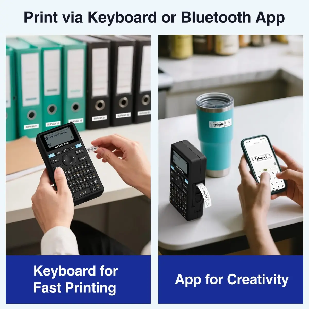 SUPVAN E11 Bluetooth Label Maker Machine with Keyboard & App, 203 dpi, Black | Rechargeable, Inkless, Portable - view 2