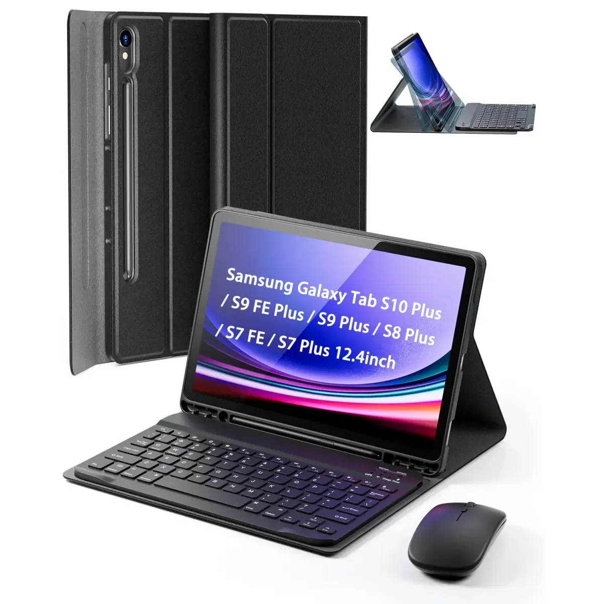 TUNKARMOR Detachable Keyboard Case with Mouse for Samsung Galaxy Tab S10+/S9 FE+/S9+/S8+/S7 FE/S7+ 12.4-inch | 360° Protection & S Pen Holder - main product image
