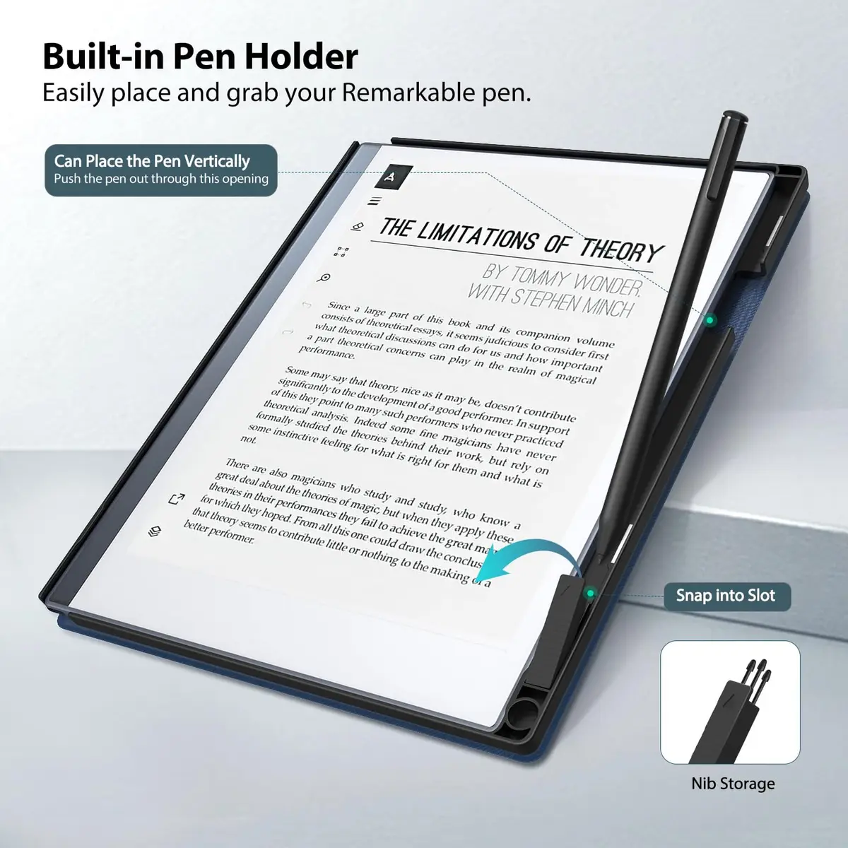 TiMOVO Case for Remarkable 2 10.3" (26.16 cm) Dark Blue Folio with Pen Slot | Protective Hard Back Shell - view 3
