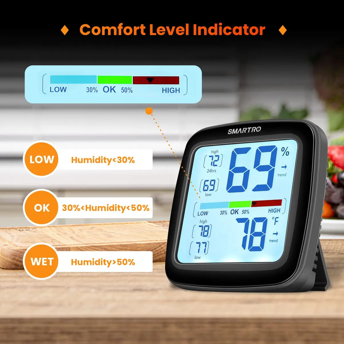 SMARTRO SC42 Digital Hygrometer Indoor Room Thermometer | High Precision Temperature & Humidity Monitor - view 3